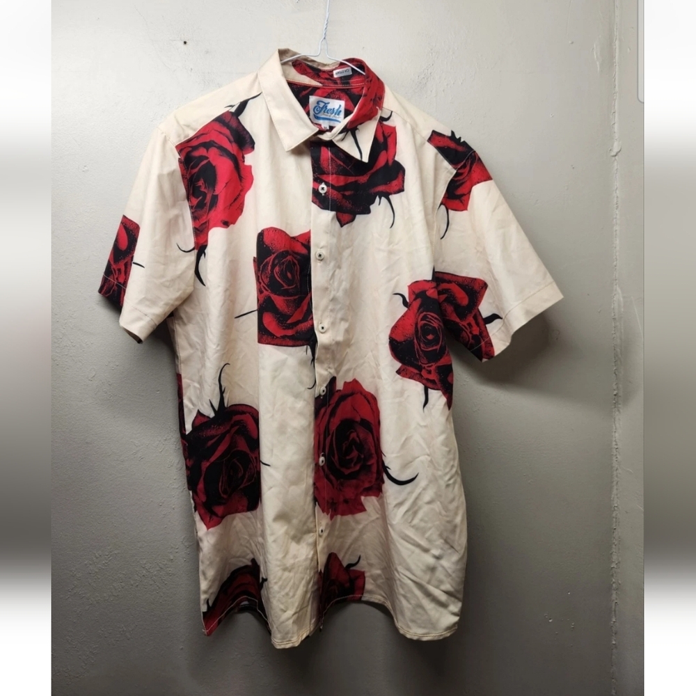 Fresh Prince Of Bel Air Shirt Mens M Cream Red Floral Casual Button Down